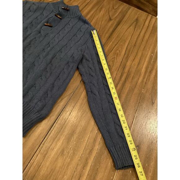 Carven heavy Cable knit cotton blue toggle button pullover Mockneck sweater - Picture 3 of 11